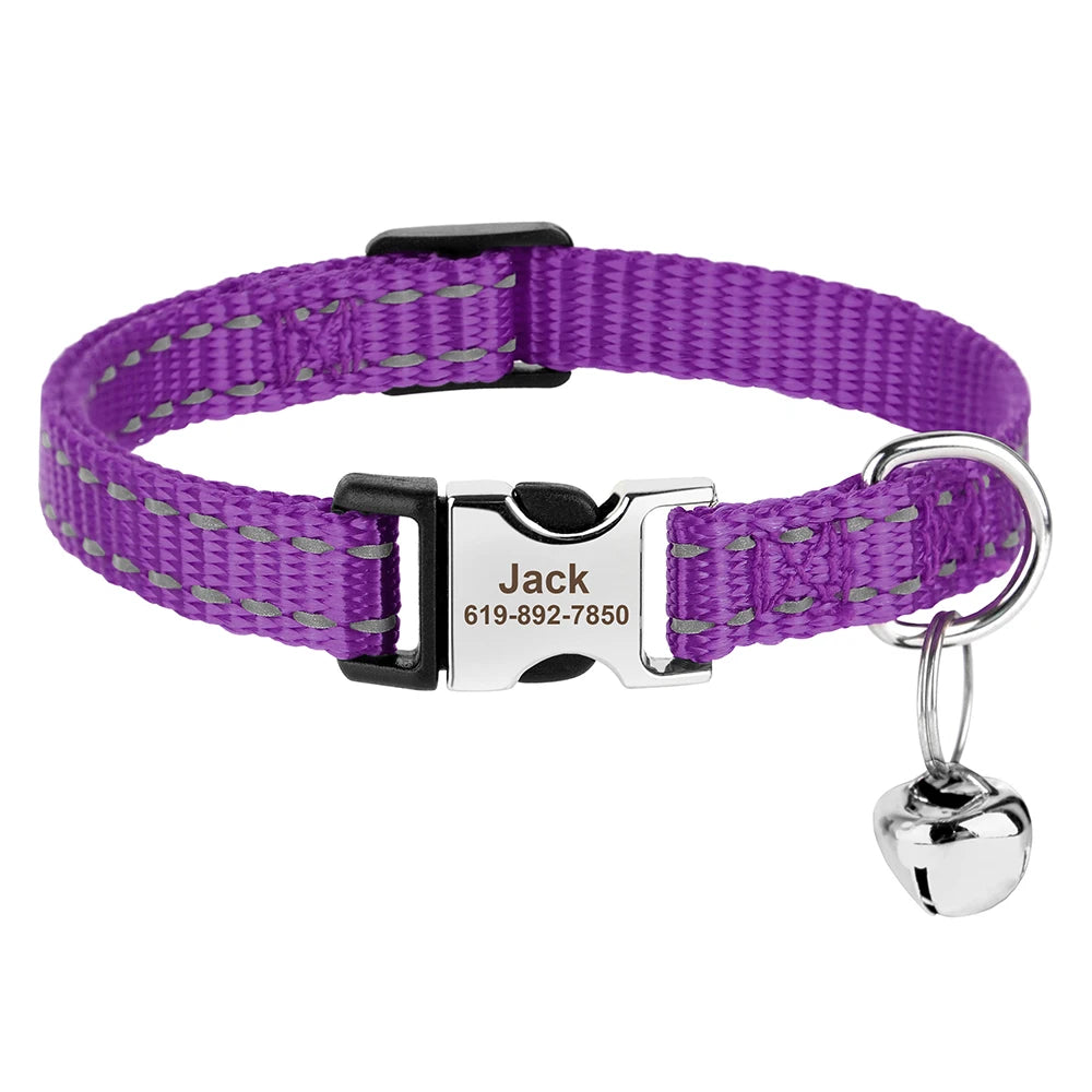 Personalized Printed Cat Collar Adjustable Kitten Puppy Collars With Free Engraved ID Nameplate Bell Anti-lost Cats Collars