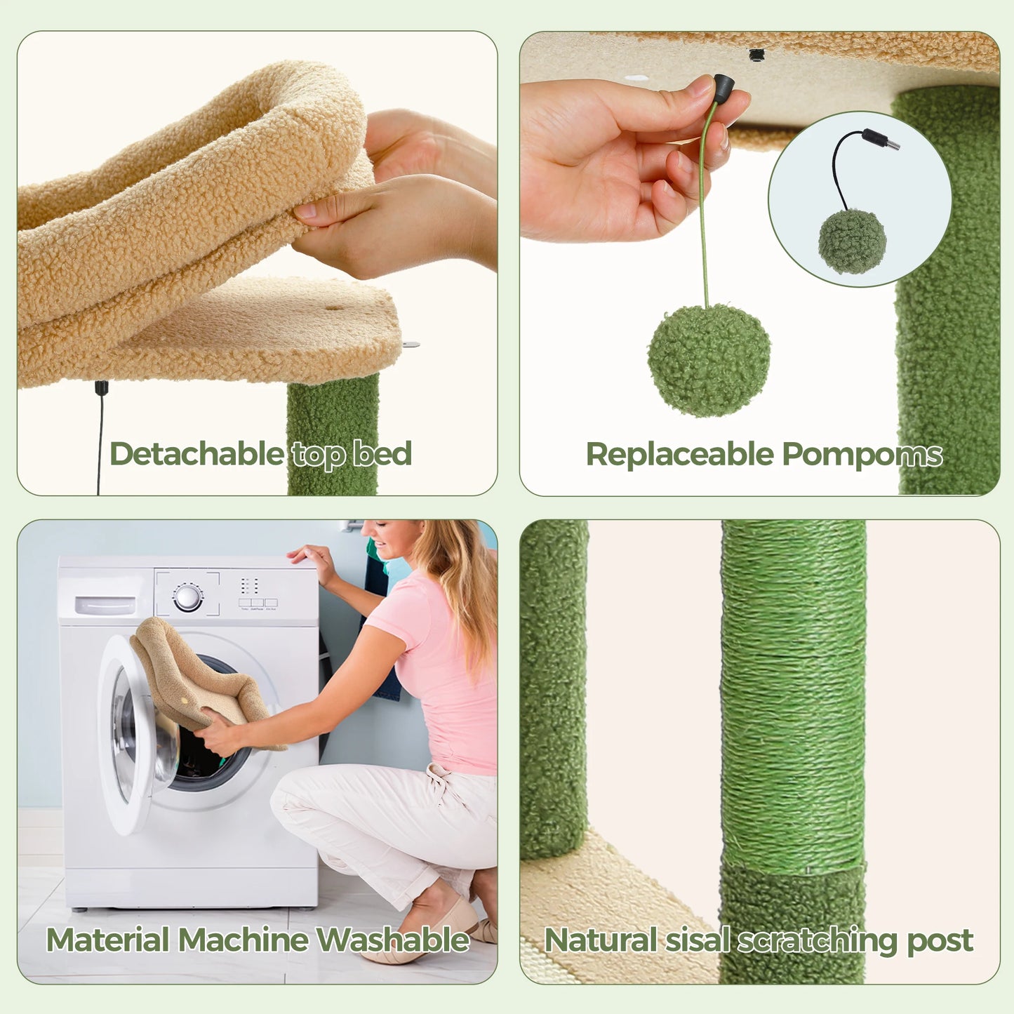 Tall Cactus Cat Tree for Large Cat Multi-Level Cat Tower for Indoor Cats Cat Condo with Large Hammock Scratching Post  2 Perches