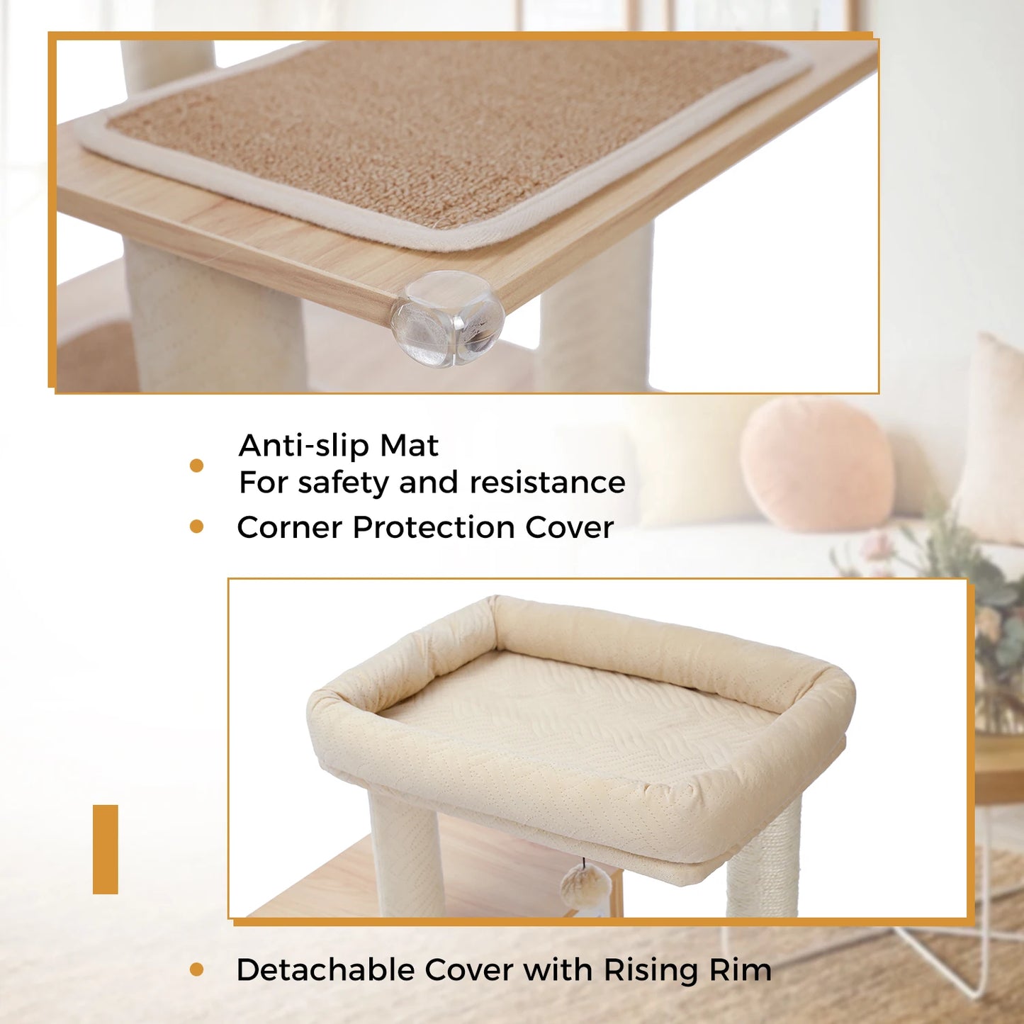 Multi-Level Cat Tree for Indoor Wood Cat Tower with Scratching Posts Spacious Condo Hammock Top Perch Cat Scratcher Cat Toys