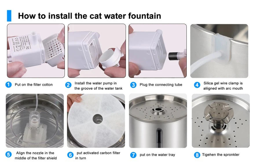 2.5L Stainless Steel Automatic Cat Water Fountain Auto Power-off Fountain With LED Light Non-slip Mat Dog Water Dispenser