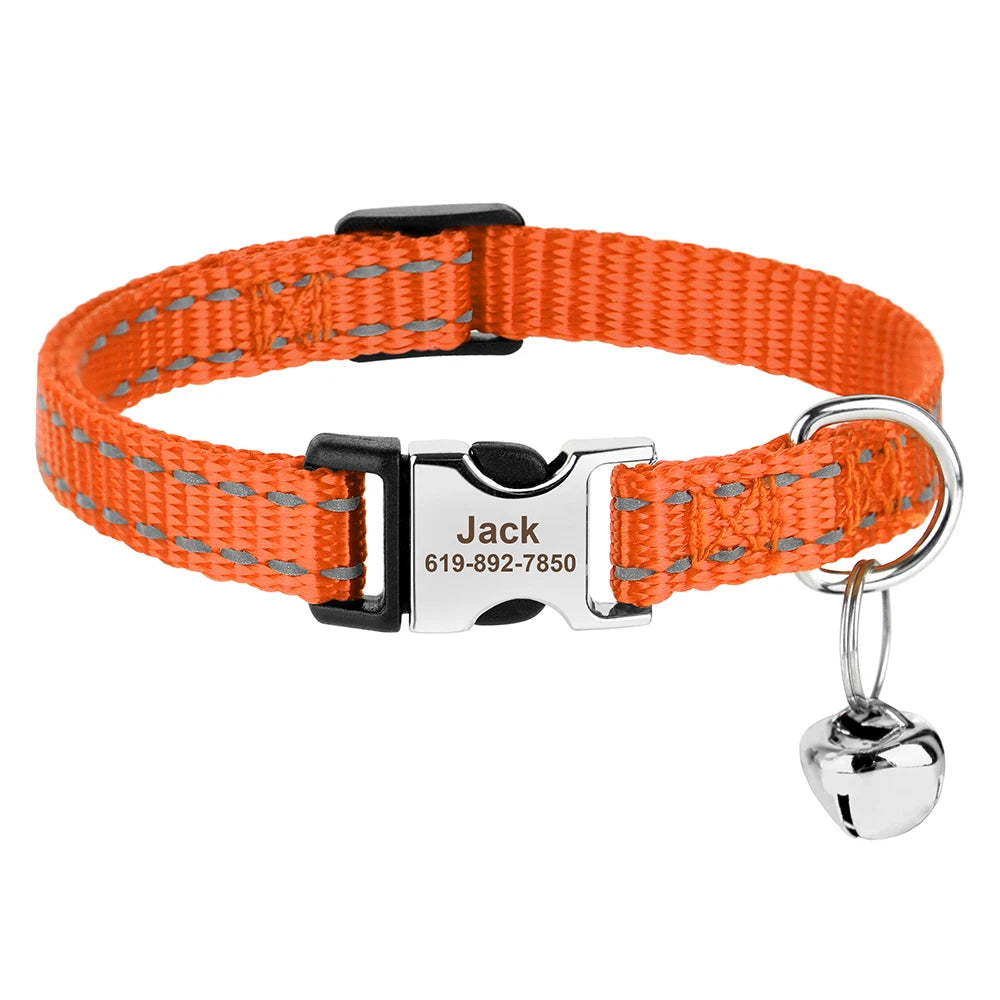 Personalized Printed Cat Collar Adjustable Kitten Puppy Collars With Free Engraved ID Nameplate Bell Anti-lost Cats Collars