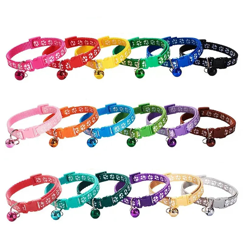 1/6/18pcs Pet Collar With Bell Footprints Colorful Dog, Dog, Cat Accessories Cat Collar Adjustable Bell Ring Necklace Pet