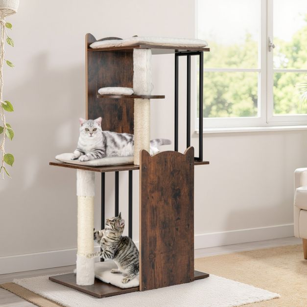 ARBRE À CHAT EN BOIS <br> "La belle et le clochard"
