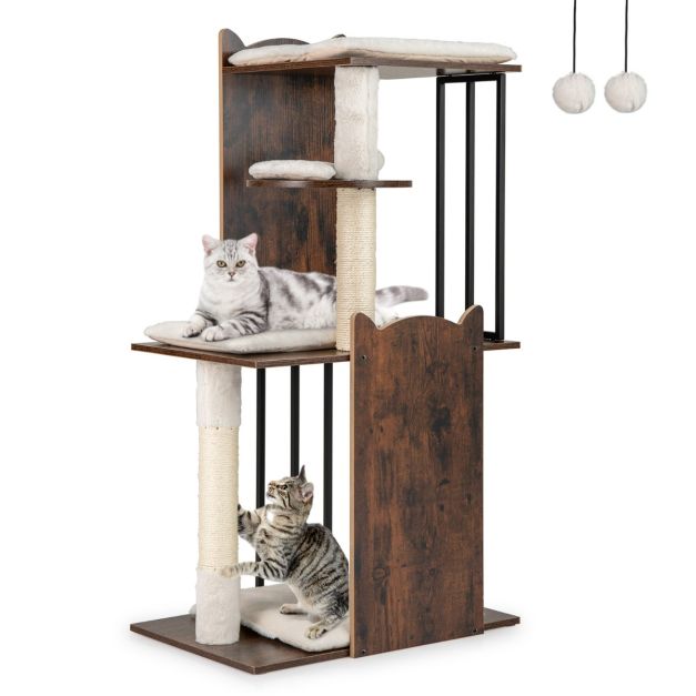 ARBRE À CHAT EN BOIS <br> "La belle et le clochard"