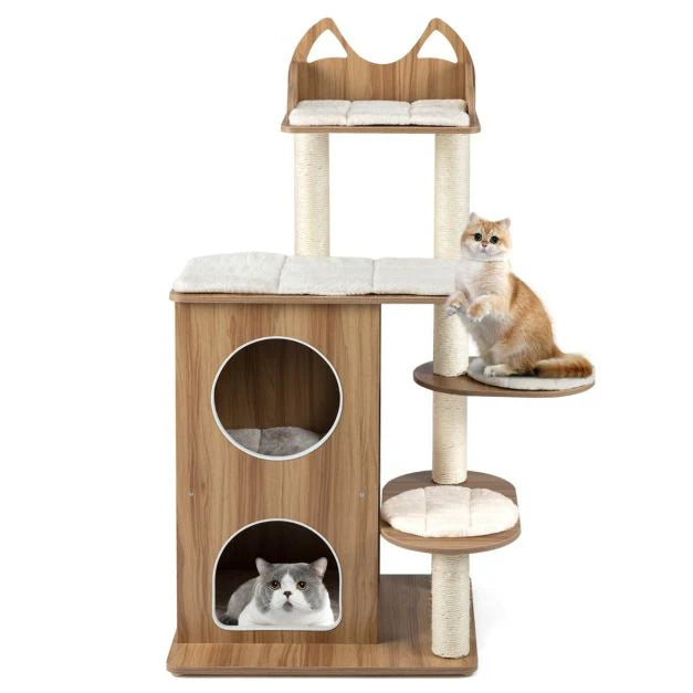 ARBRE À CHAT EN BOIS FONCÉ <br> "La tannière"