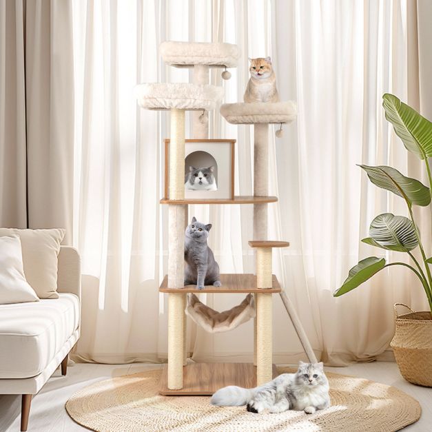 ARBRE A CHAT EN BOIS 3 PLATEAU