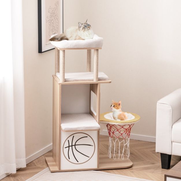 ARBRE À CHAT EN BOIS <br> "Le basket-ball"