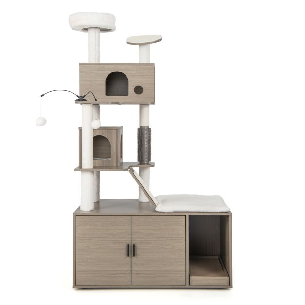 ARBRE À CHAT EN BOIS LITIÈRE <br> "Le complet"