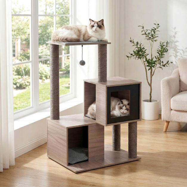 ARBRE A CHAT EN BOIS CONTEMPORAIN