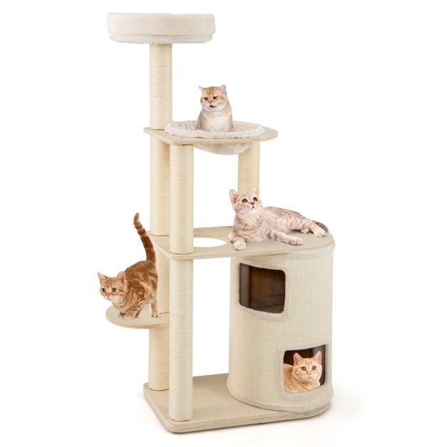 ARBRE A CHAT EN BOIS AVEC TONNEAU EN SISAL