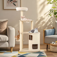 ARBRE A CHAT EN BOIS AVEC TONNEAU EN SISAL