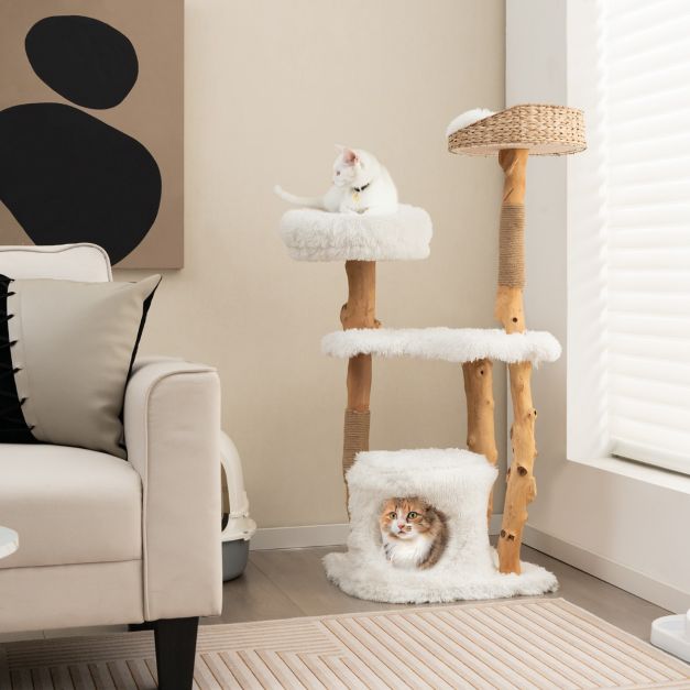 ARBRE À CHAT EN BOIS FLOTTÉ <br> "Le mystérieux"