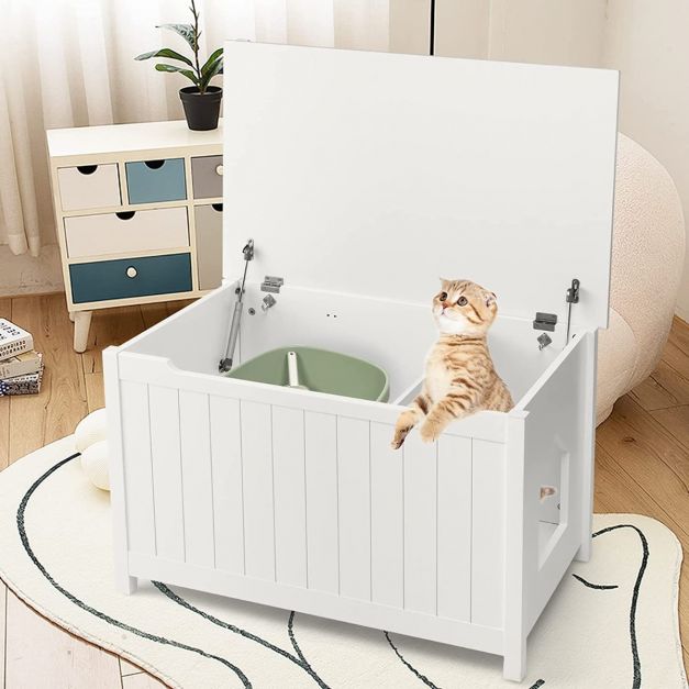 MEUBLE LITIÈRE BLANC AVEC OUVERTURE SUPÉRIEUR