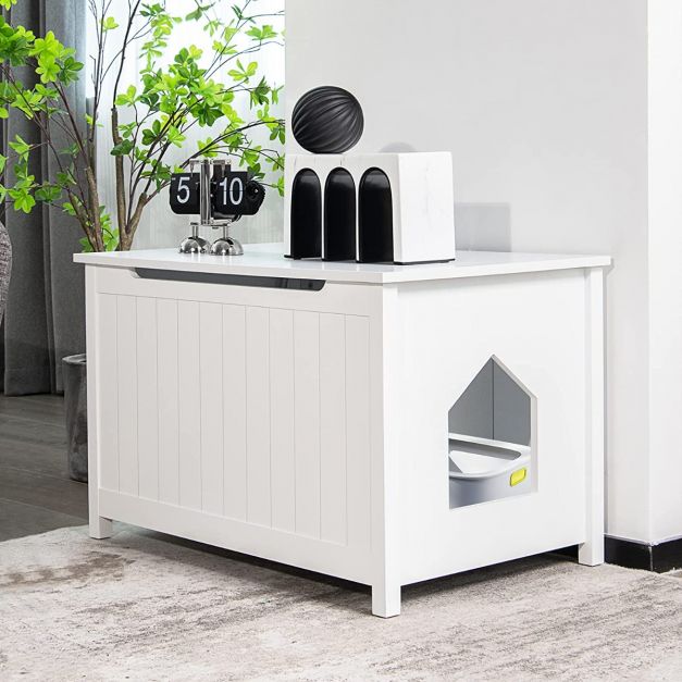 MEUBLE LITIÈRE BLANC AVEC OUVERTURE SUPÉRIEUR