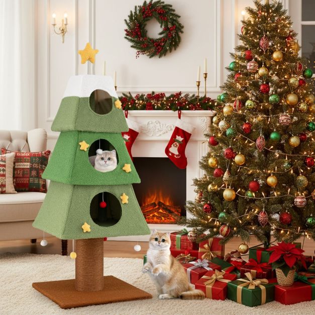 ARBRE A CHAT EN FORME DE SAPIN DE NOËL