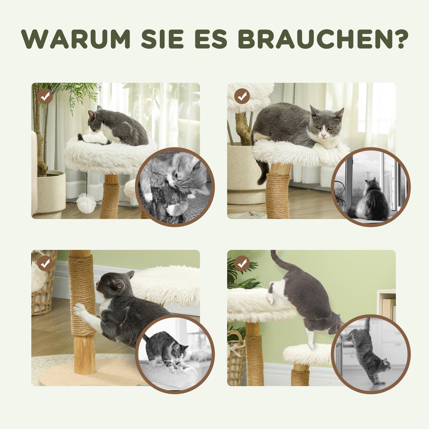 PawHut scratching post 61.5 cm tall cat scratching post with Playball, beds, scratch trunk